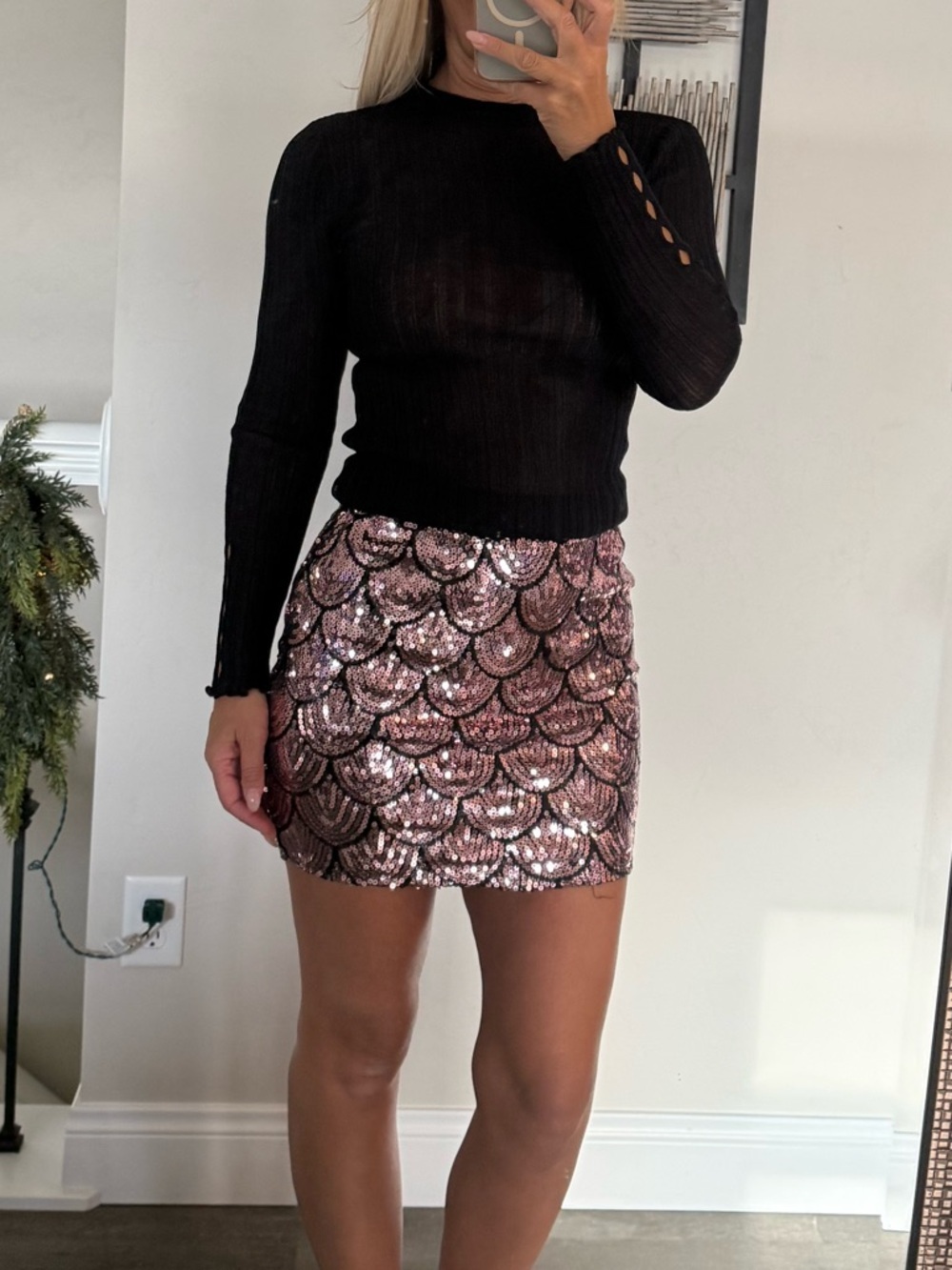 Lily Rose Rose-Pink Scallop Sequin Mini Skirt